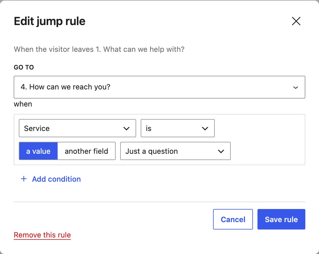 Jump rule in a WordPress multi-step form: skip to the contact step based on an answer
