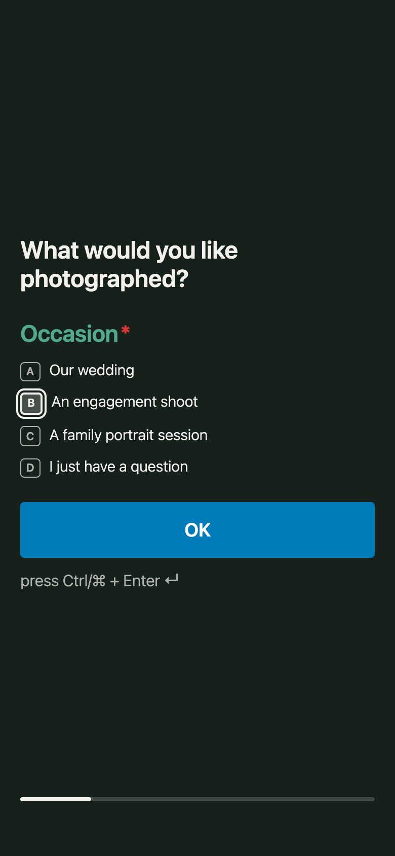 Conversational WordPress form on a mobile phone
