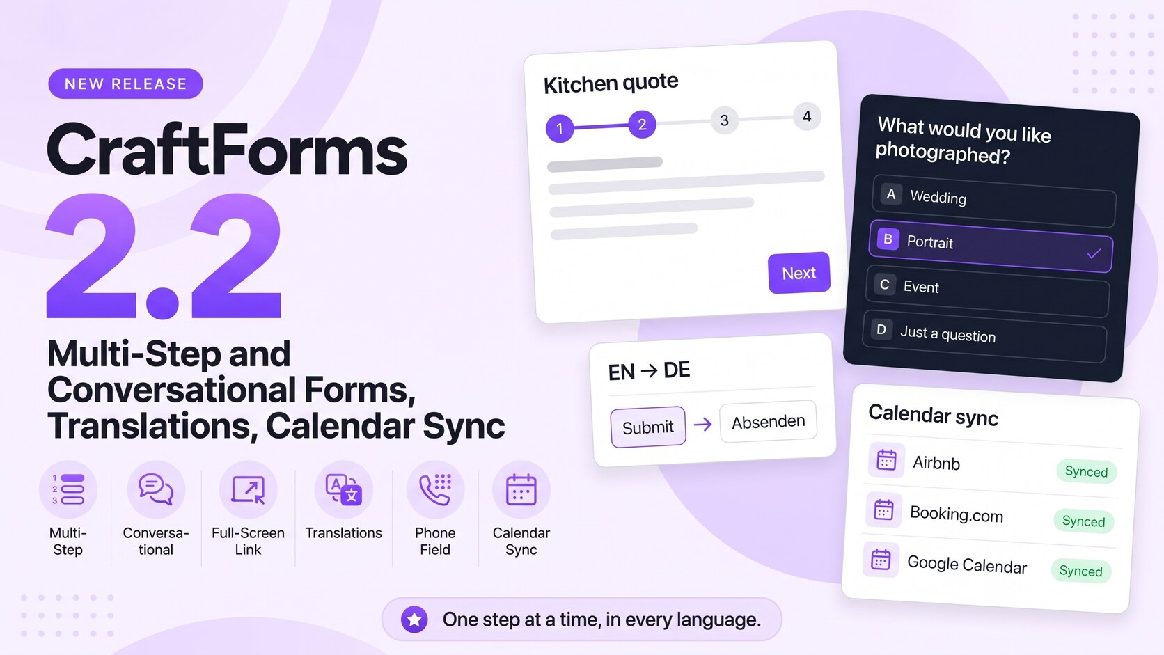 CraftForms 2.2 release: multi-step and conversational forms, translations and calendar sync
