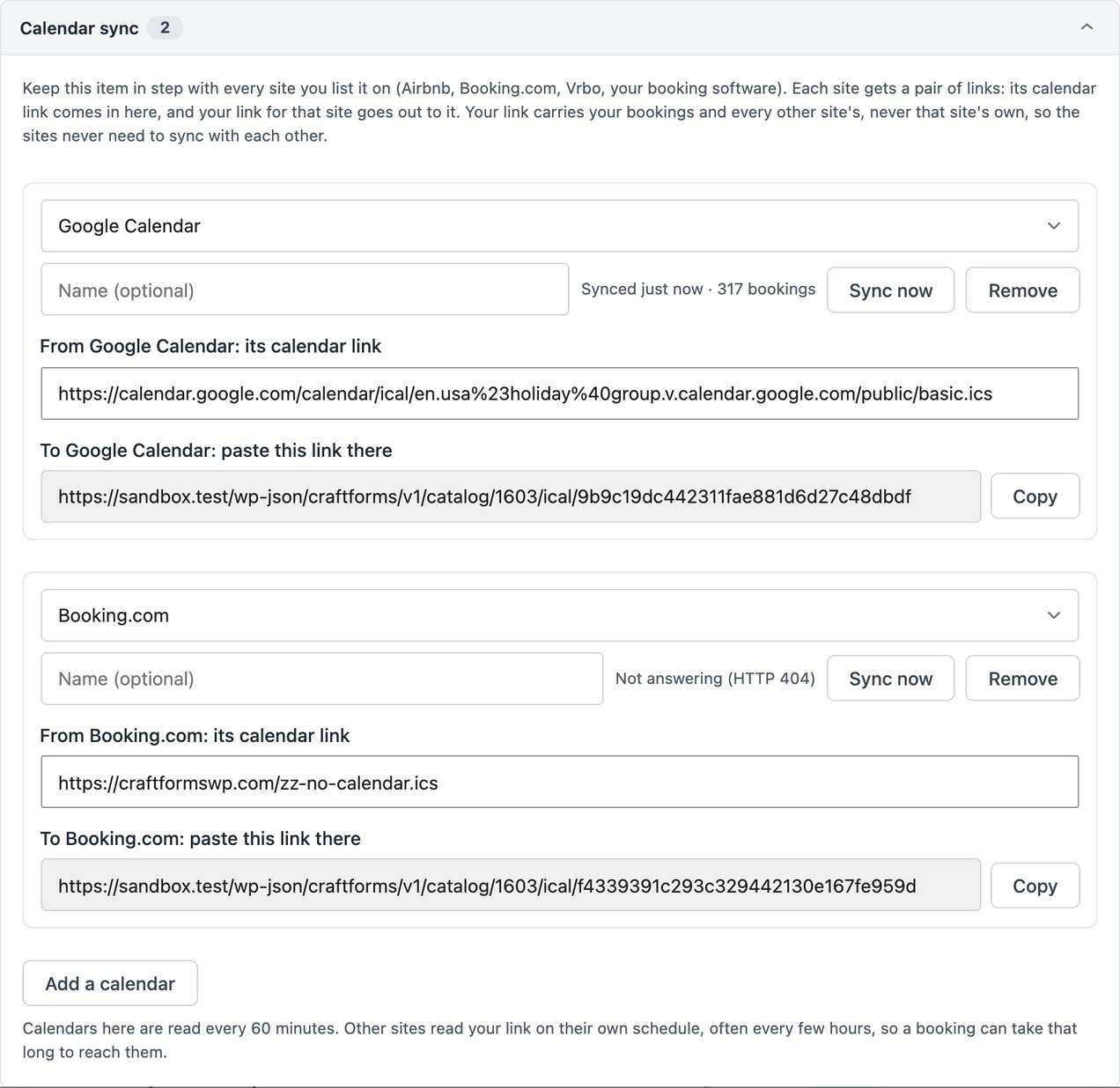 Calendar sync between Airbnb, Booking.com and Google Calendar in CraftForms