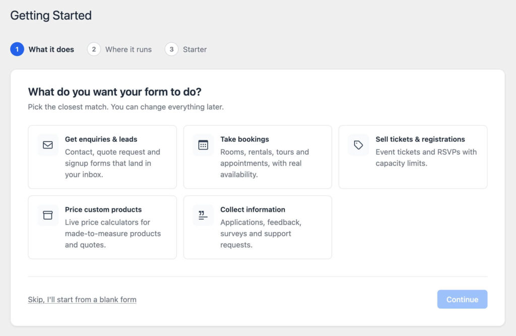 Craftforms setup wizard