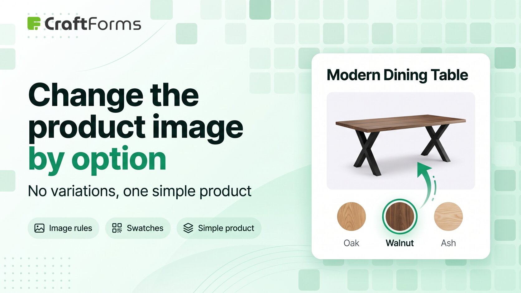 Change the product image by option in WooCommerce, without variations