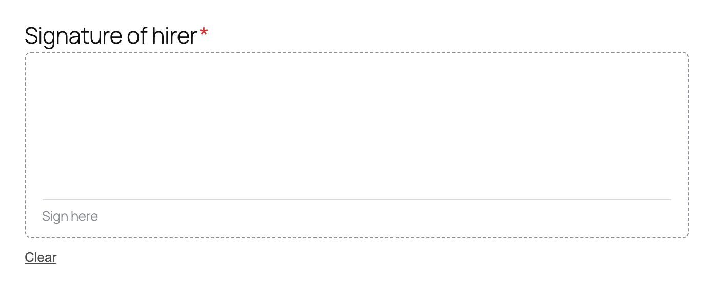 Signature pad in a WordPress form with a sign here line
