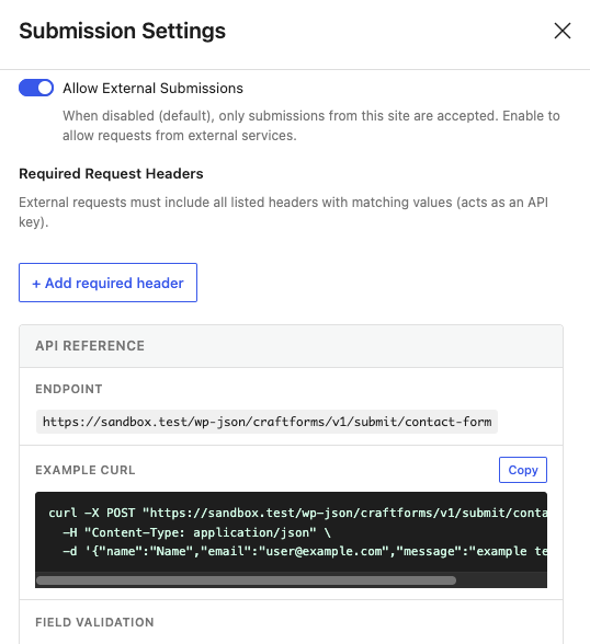 Advanced settings modal