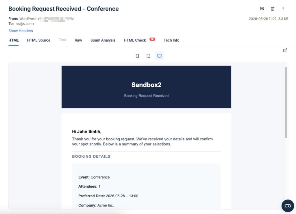 Craftforms mailtrap email