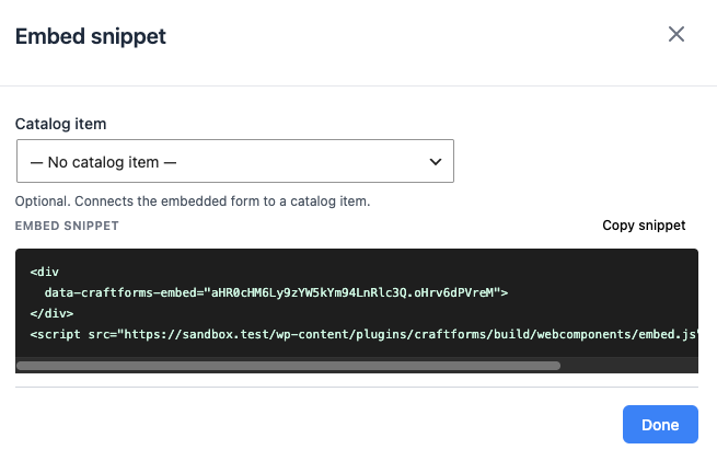 Settings embed modal