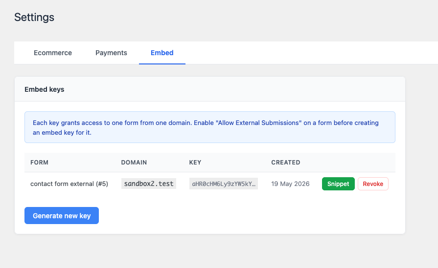 Settings embed