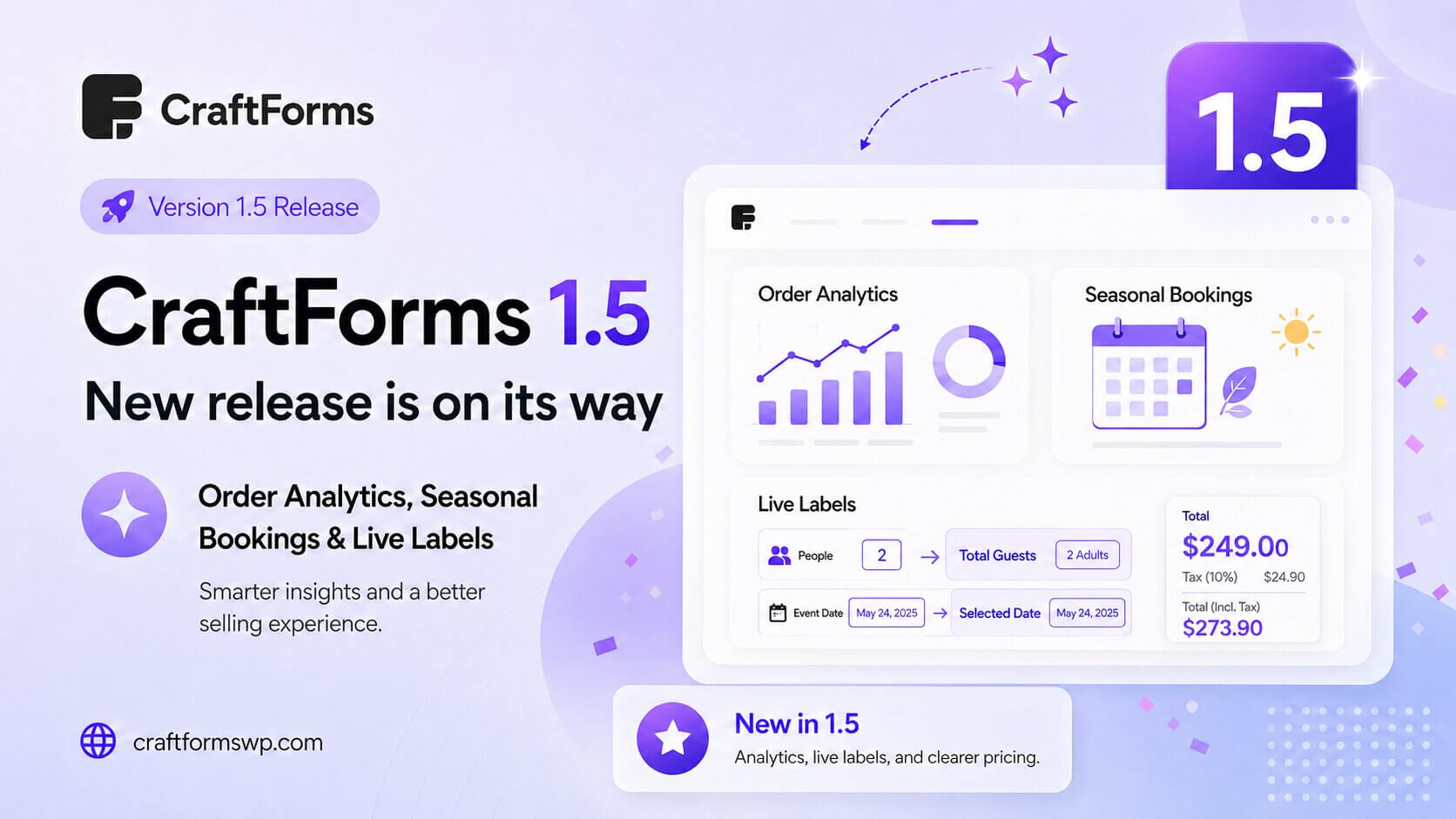 CraftForms 1.5 — Order Analytics, Seasonal Bookings, and Live Labels