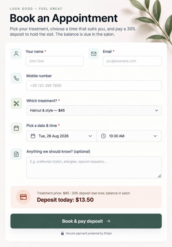 Craftforms appointment form