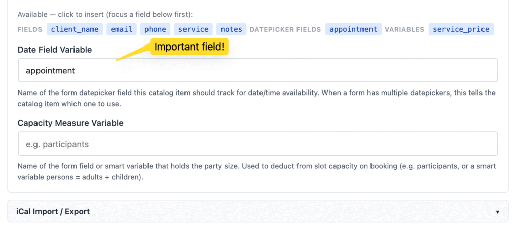 Craftforms catalog item booking appointment form datepicker connect