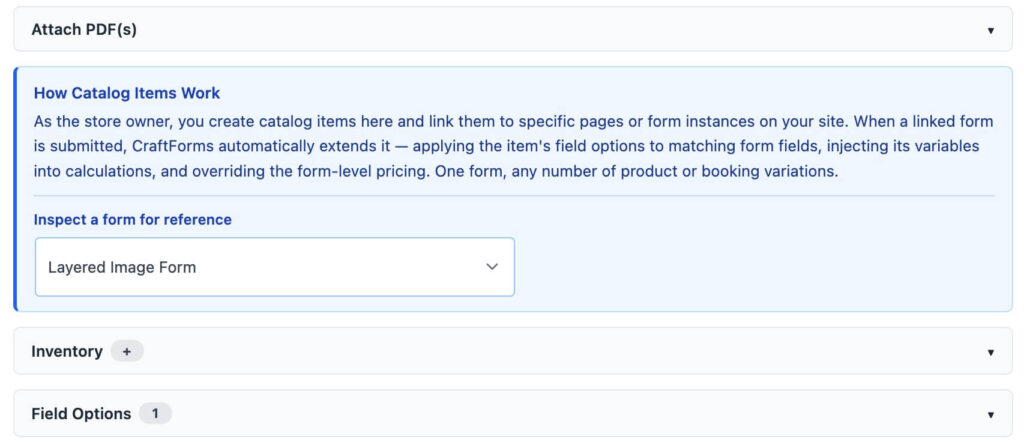 Craftforms catalog item form by reference
