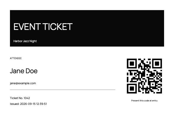 Sample event ticket