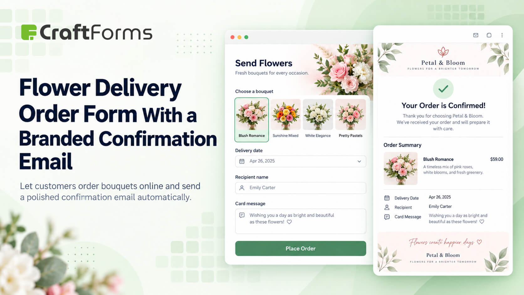 Flower Delivery Order Form With a Branded Confirmation Email
