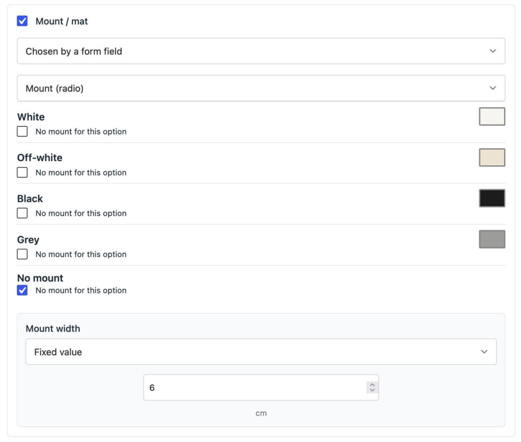 Picture Frame settings in the WooCommerce product CraftForms tab