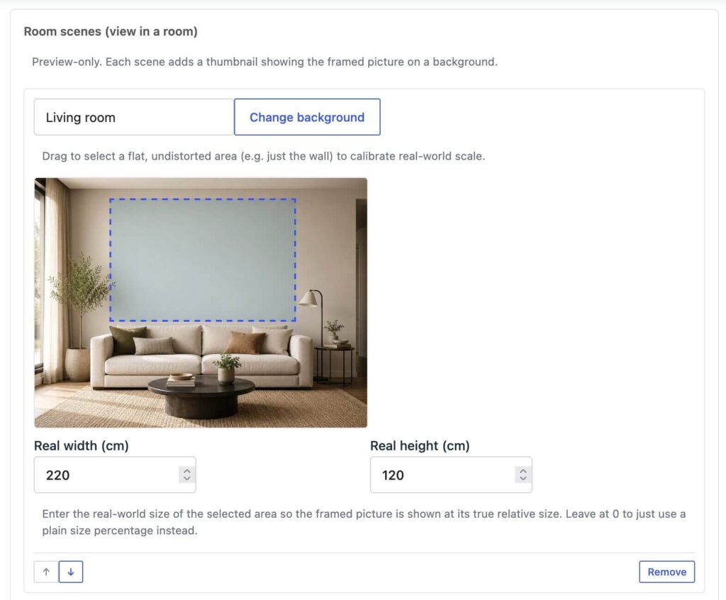 Picture Frame settings in the WooCommerce product CraftForms tab